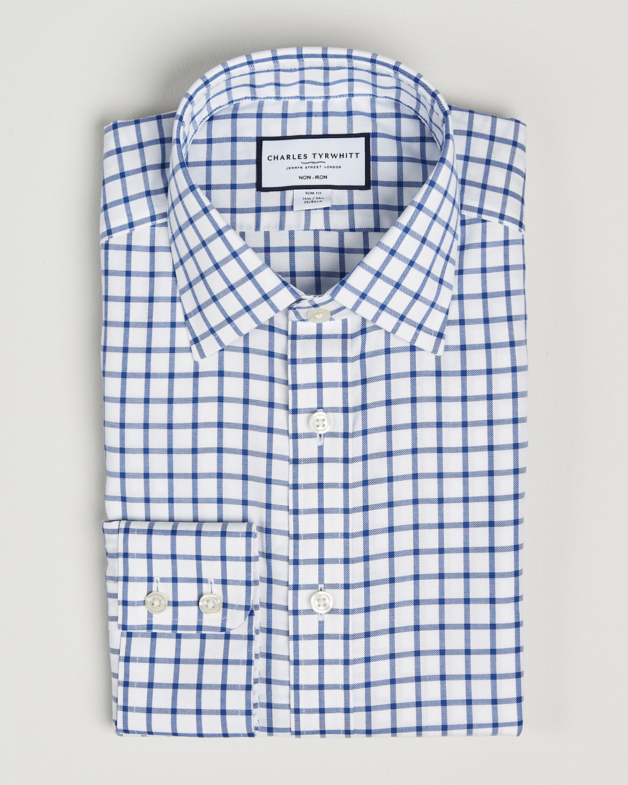 Heren | Overhemden | Charles Tyrwhitt | Slim Fit Non Iron Grid Check Shirt Royal Blue
