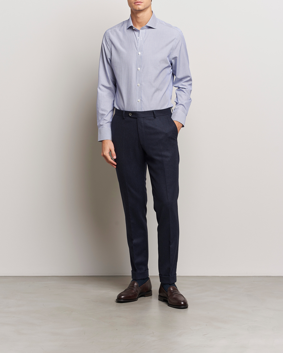 Heren | Overhemden | Charles Tyrwhitt | Slim Fit Non Iron Bengal Stripe Poplin Shirt Navy