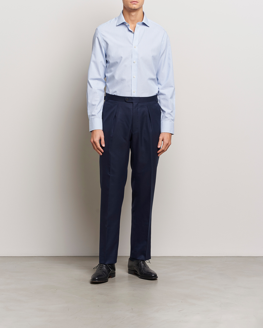 Heren | Overhemden | Charles Tyrwhitt | Slim Fit Non Iron Bengal Stripe Poplin Shirt Sky Blue
