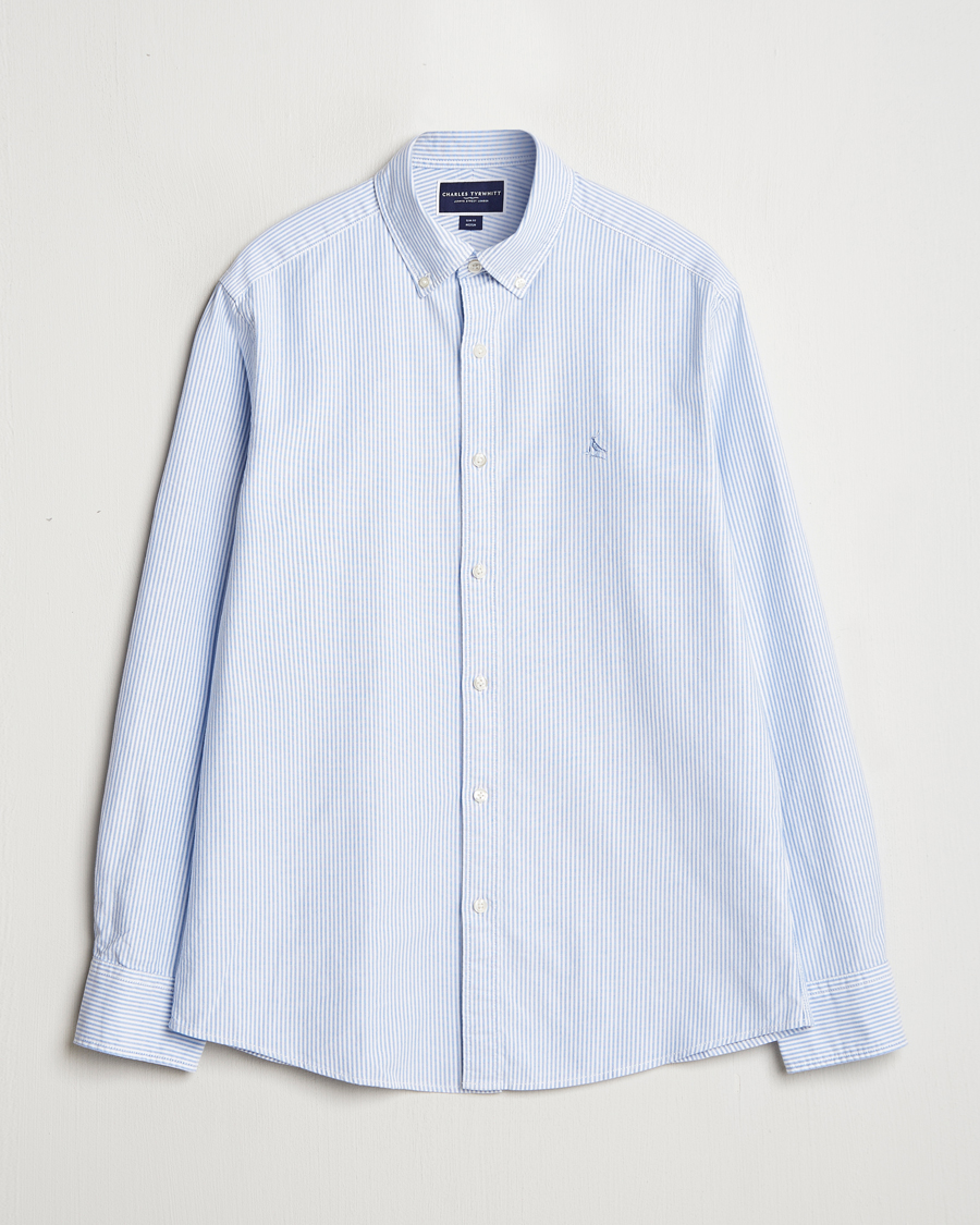 Heren | Overhemden | Charles Tyrwhitt | Button Down Stretch Oxford Shirt Blue/Whte