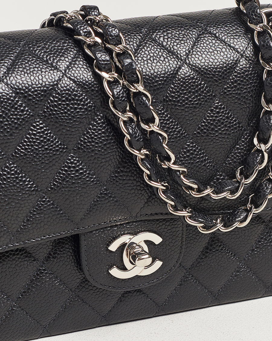 Heren | Chanel Pre-Owned Classic Medium Double Flap Bag Caviar Leather Black | Chanel Pre-Owned | Classic Medium Double Flap Bag Caviar Leather Black