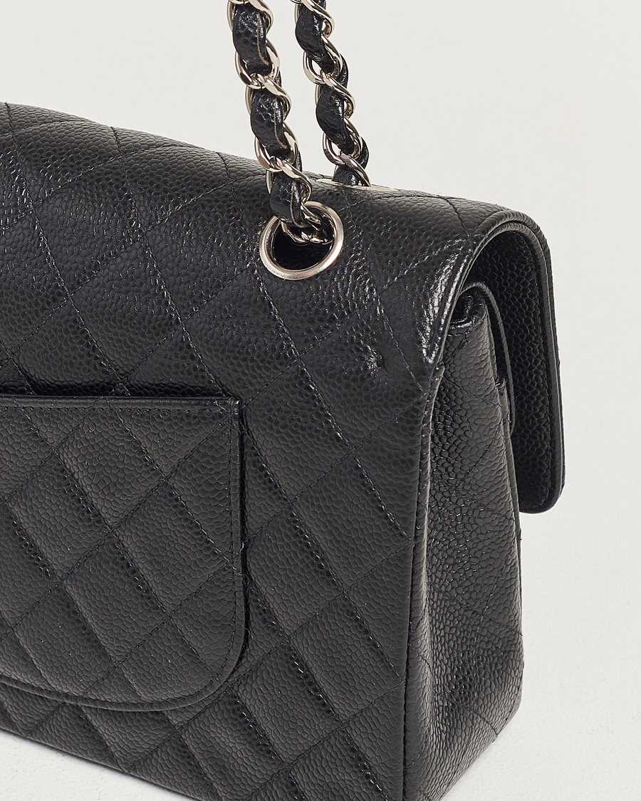 Heren | Chanel Pre-Owned Classic Medium Double Flap Bag Caviar Leather Black | Chanel Pre-Owned | Classic Medium Double Flap Bag Caviar Leather Black