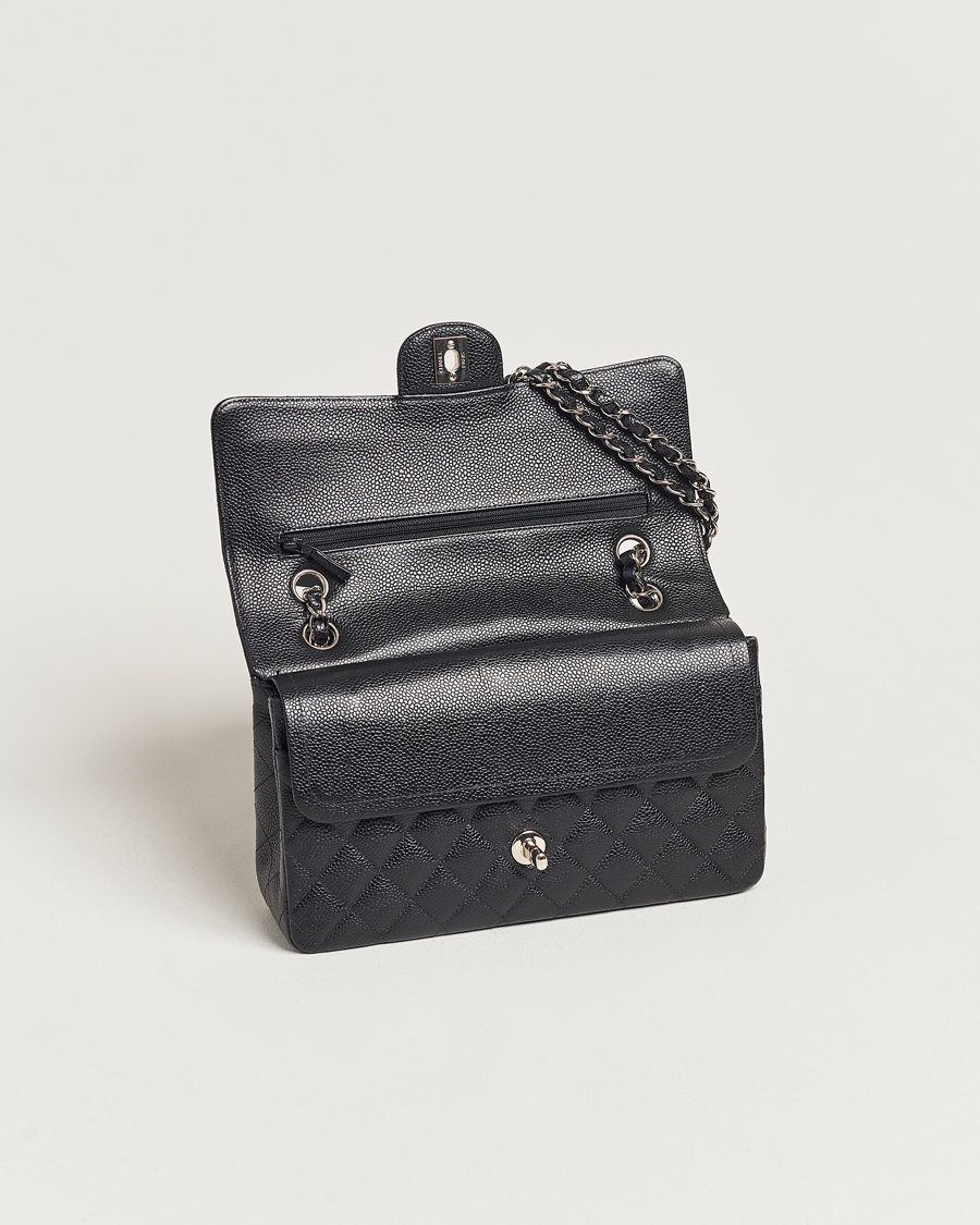 Heren | Chanel Pre-Owned Classic Medium Double Flap Bag Caviar Leather Black | Chanel Pre-Owned | Classic Medium Double Flap Bag Caviar Leather Black