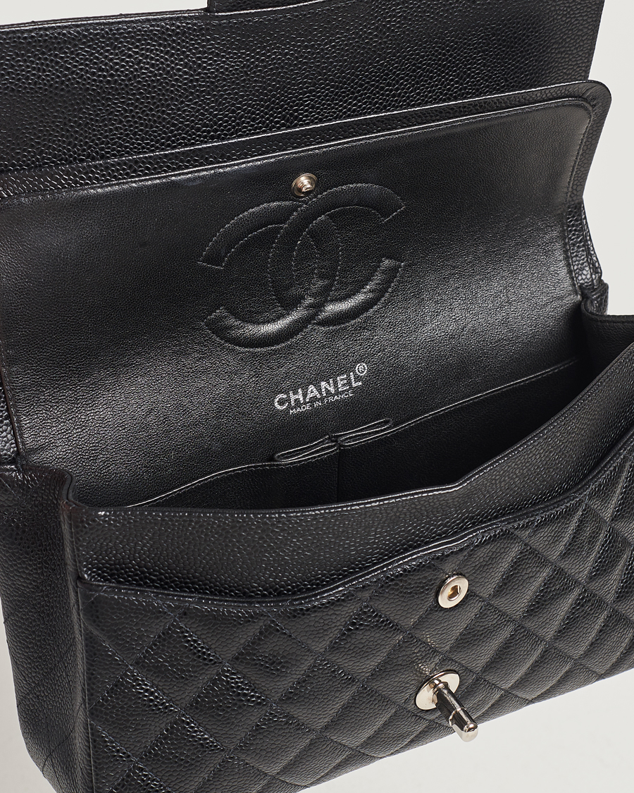 Heren | Chanel Pre-Owned Classic Medium Double Flap Bag Caviar Leather Black | Chanel Pre-Owned | Classic Medium Double Flap Bag Caviar Leather Black