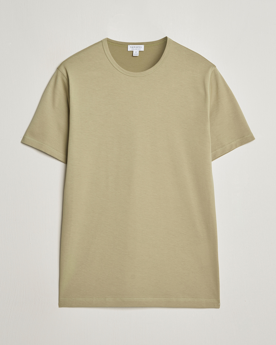 Heren | T-shirts | Sunspel | Crew Neck Q82 Cotton T-Shirt Pale Khaki