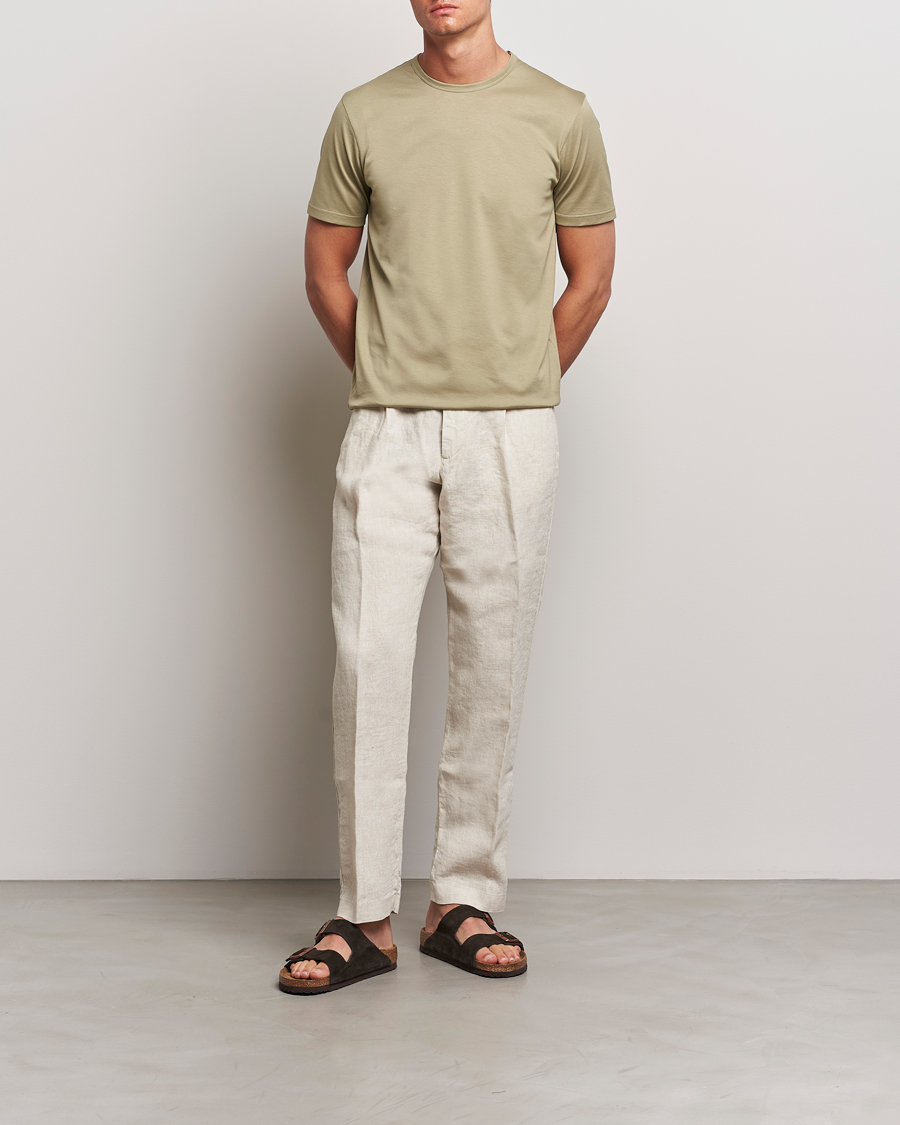 Heren | T-shirts | Sunspel | Crew Neck Q82 Cotton T-Shirt Pale Khaki