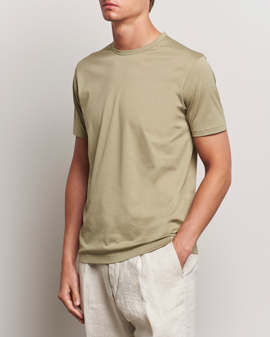 Heren | T-shirts | Sunspel | Crew Neck Q82 Cotton T-Shirt Pale Khaki