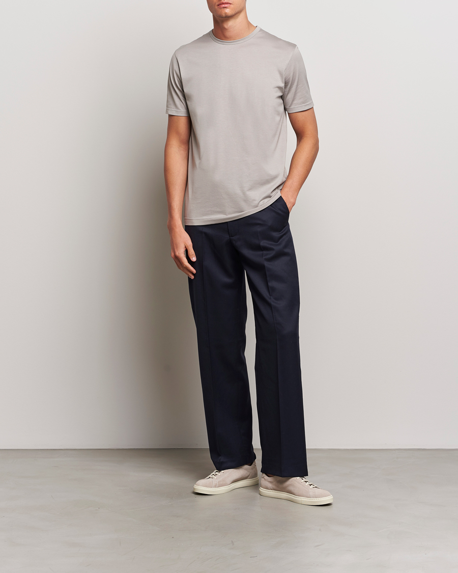 Heren | T-shirts | Sunspel | Crew Neck Q82 Cotton T-Shirt Mid Grey