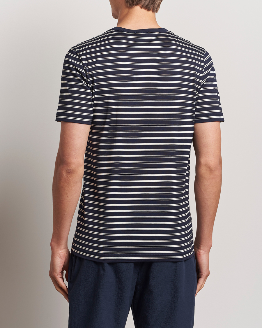 Heren | T-shirts | Sunspel | Striped Crew Neck Cotton Tee Navy/Ecru