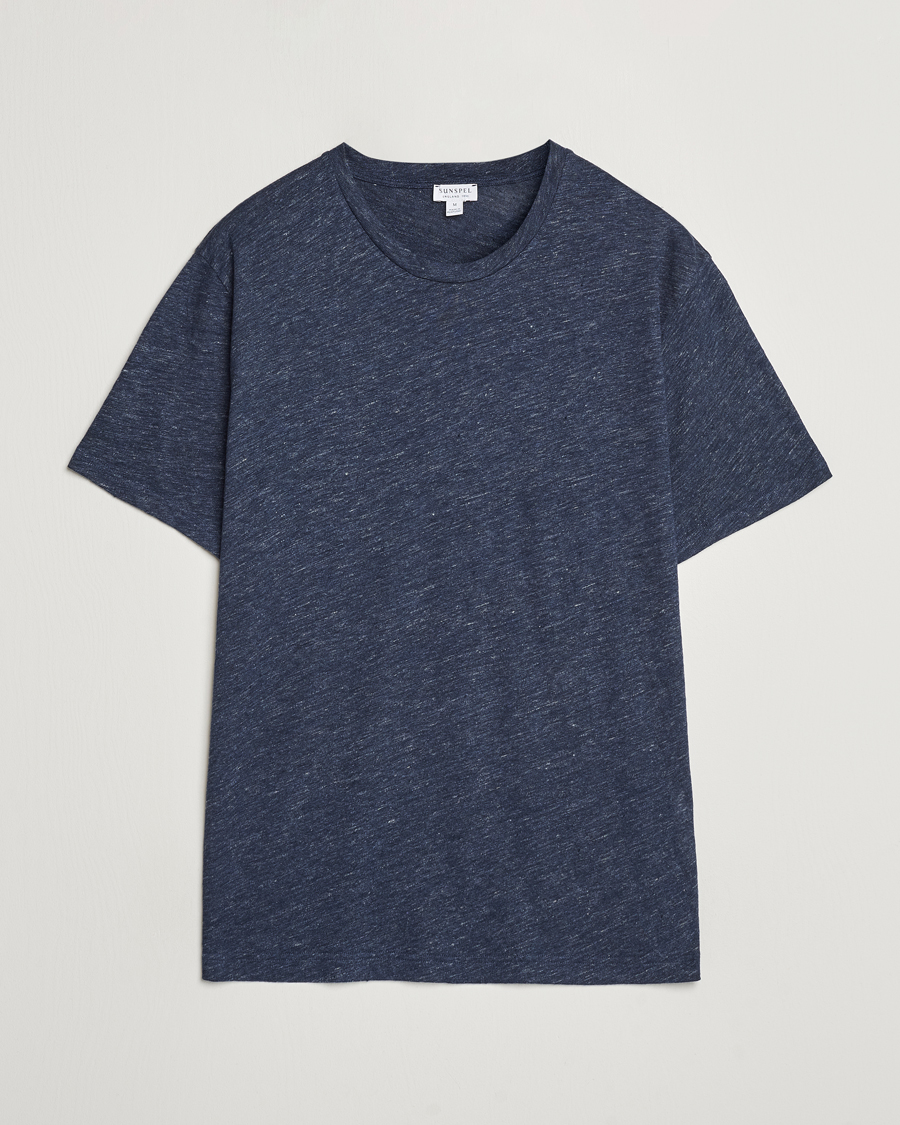 Heren | T-shirts | Sunspel | Linen T-Shirt Navy Melange