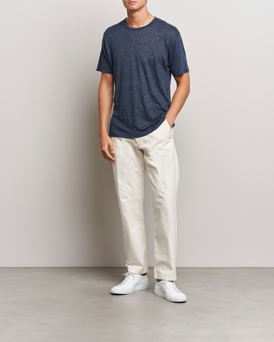 Heren | T-shirts | Sunspel | Linen T-Shirt Navy Melange