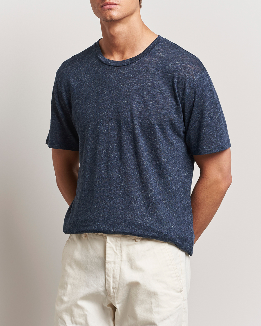Heren | T-shirts | Sunspel | Linen T-Shirt Navy Melange