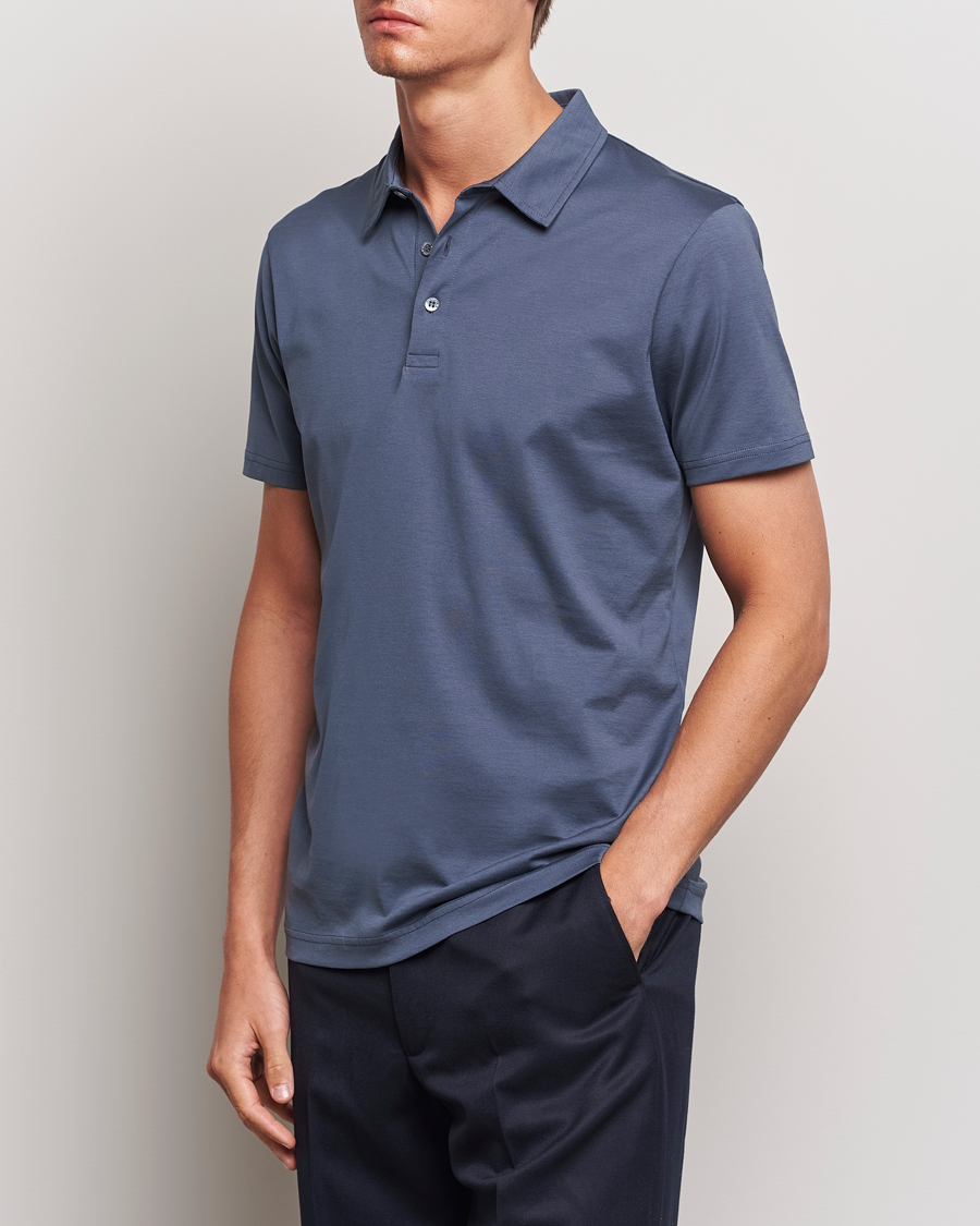 Heren |  | Sunspel | Cotton Jersey Polo Slate Blue