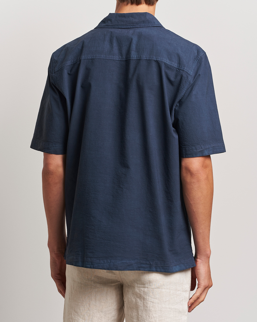 Heren | Overhemden | Sunspel | Lightweight Seersucker Shirt Navy