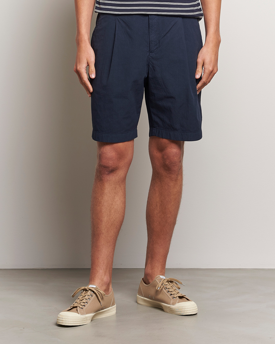 Heren |  | Sunspel | Lightweight Seersucker Shorts Navy