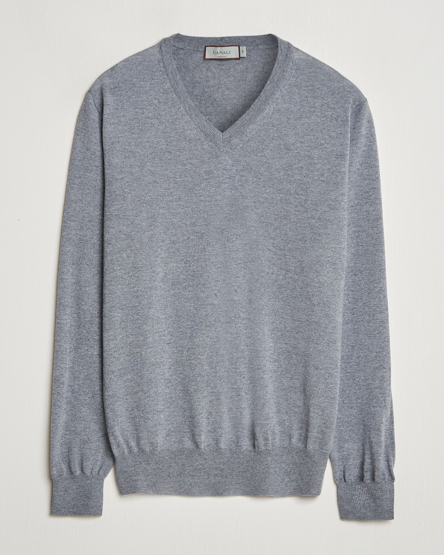 Heren | Truien | Canali | Merino Wool V-Neck Light Grey