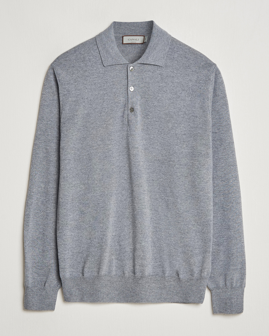 Heren | Truien | Canali | Merino Wool Knitted Polo Light Grey