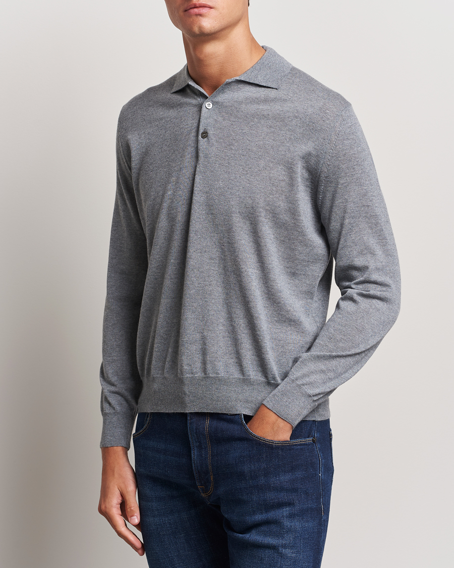 Heren | Truien | Canali | Merino Wool Knitted Polo Light Grey