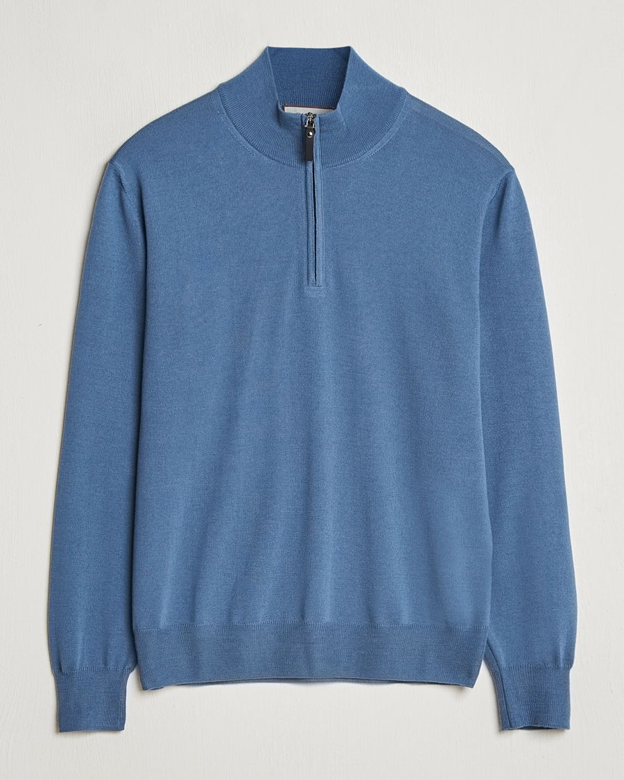 Heren | Truien | Canali | Merino Wool Half Zip Light Blue