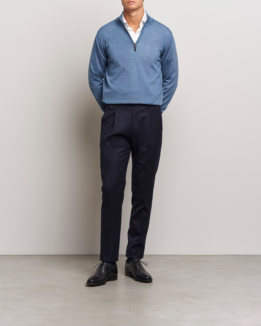 Heren | Truien | Canali | Merino Wool Half Zip Light Blue