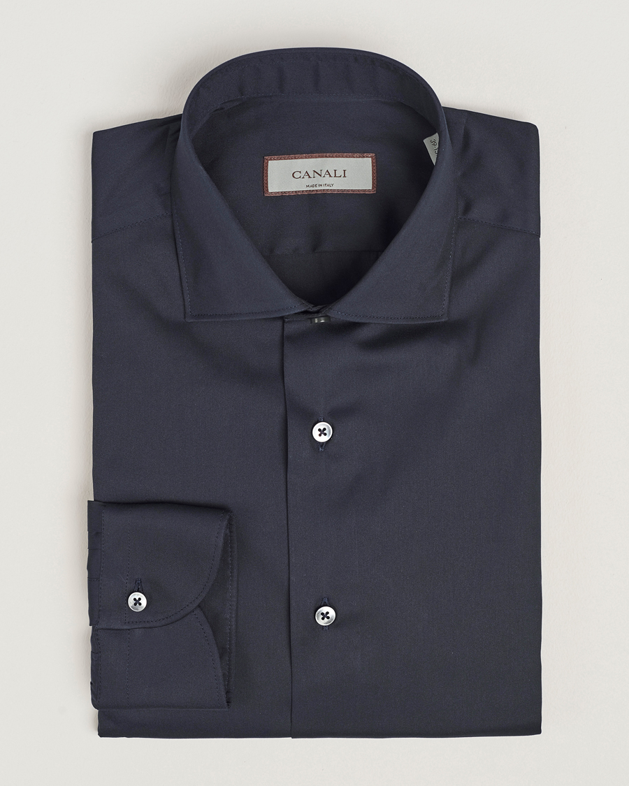 Heren | Overhemden | Canali | Slim Fit Cotton/Stretch Shirt Navy