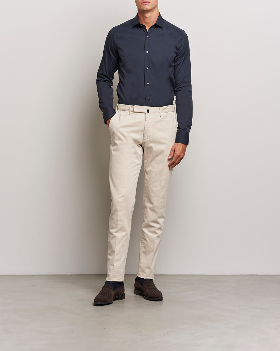 Heren | Overhemden | Canali | Slim Fit Cotton/Stretch Shirt Navy