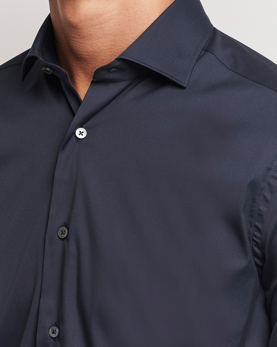 Heren | Overhemden | Canali | Slim Fit Cotton/Stretch Shirt Navy