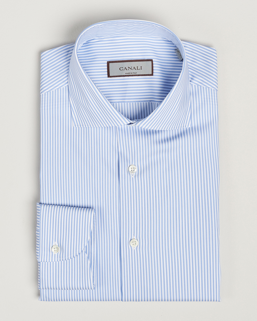 Heren | Overhemden | Canali | Slim Fit Cotton/Stretch Shirt Light Blue Stripe