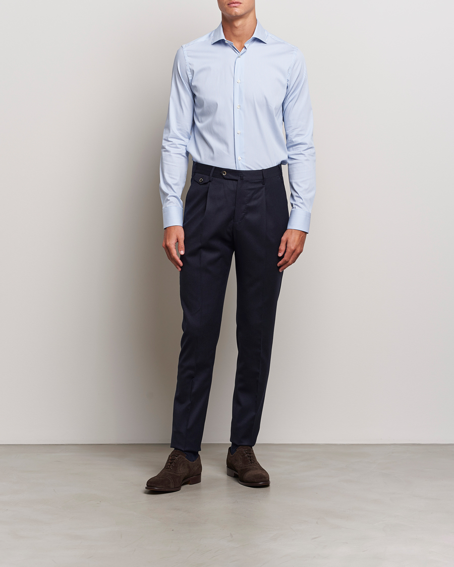 Heren | Overhemden | Canali | Slim Fit Cotton/Stretch Shirt Light Blue Stripe