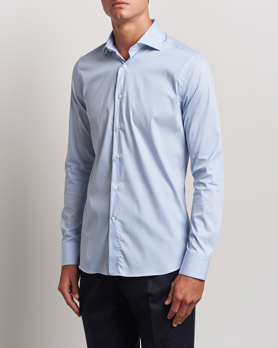 Heren | Overhemden | Canali | Slim Fit Cotton/Stretch Shirt Light Blue Stripe