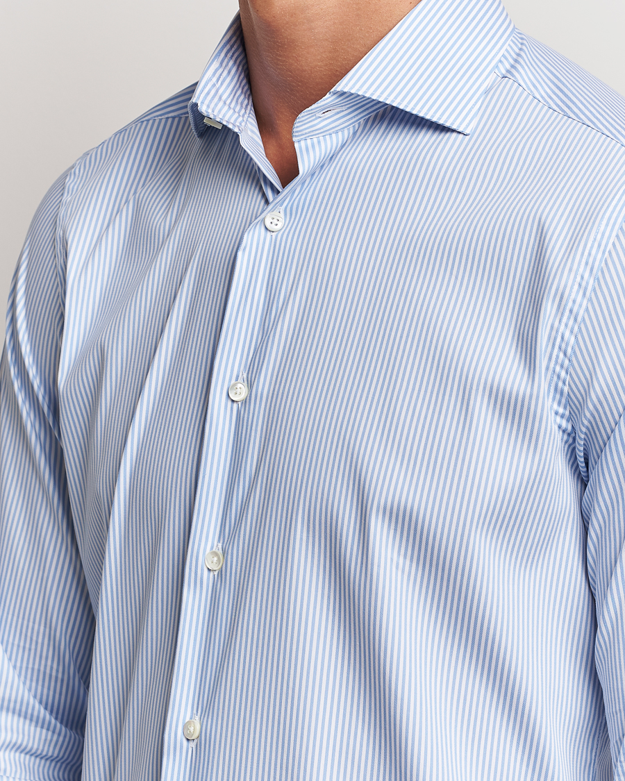 Heren | Overhemden | Canali | Slim Fit Cotton/Stretch Shirt Light Blue Stripe
