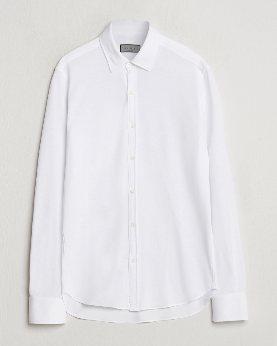Heren | Overhemden | Canali | Slim Fit Stretch Piquet Shirt White