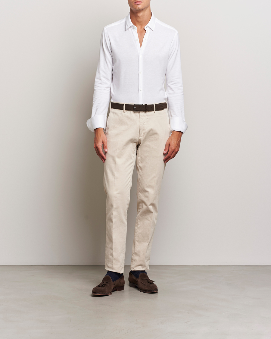 Heren | Overhemden | Canali | Slim Fit Stretch Piquet Shirt White