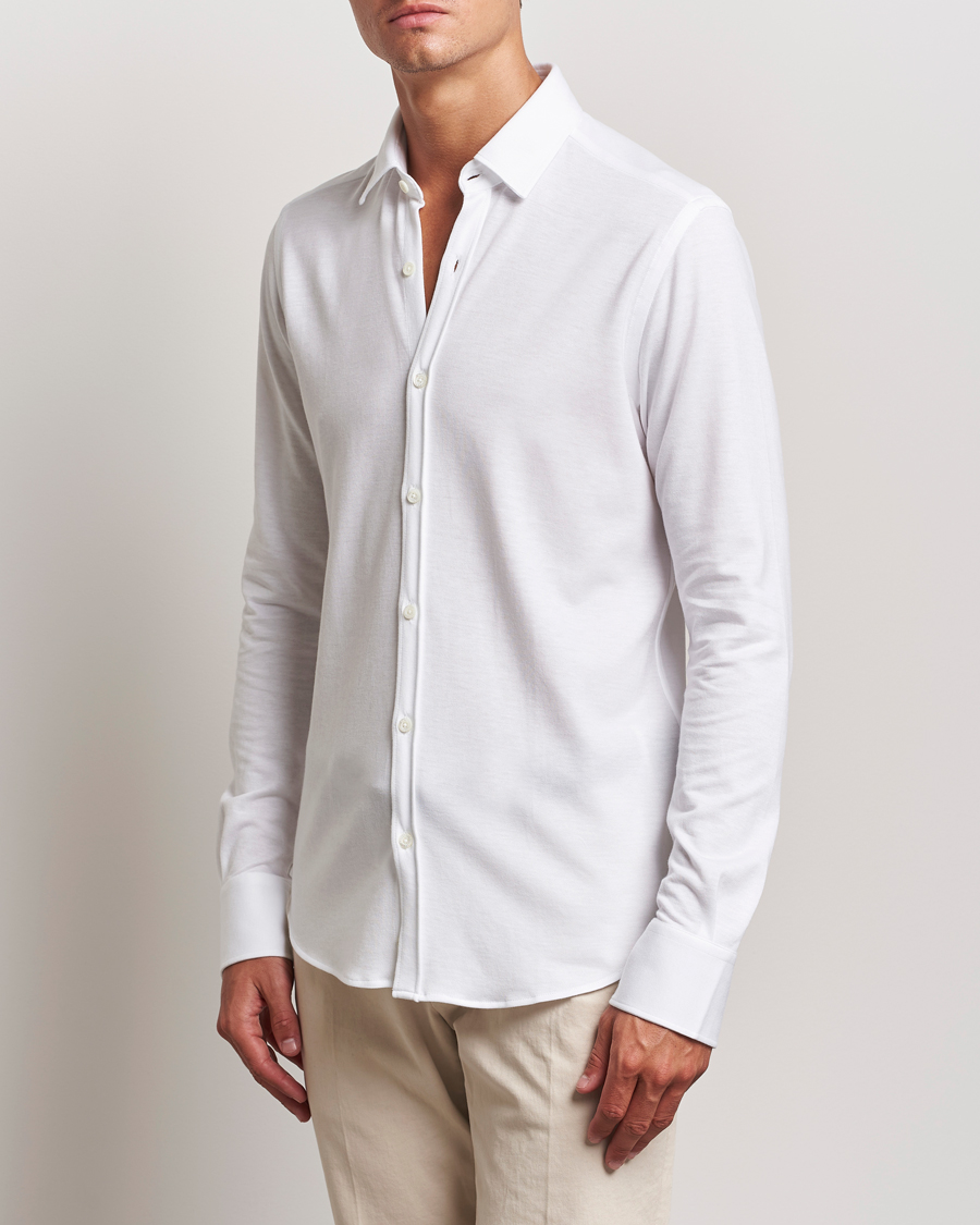 Heren | Overhemden | Canali | Slim Fit Stretch Piquet Shirt White