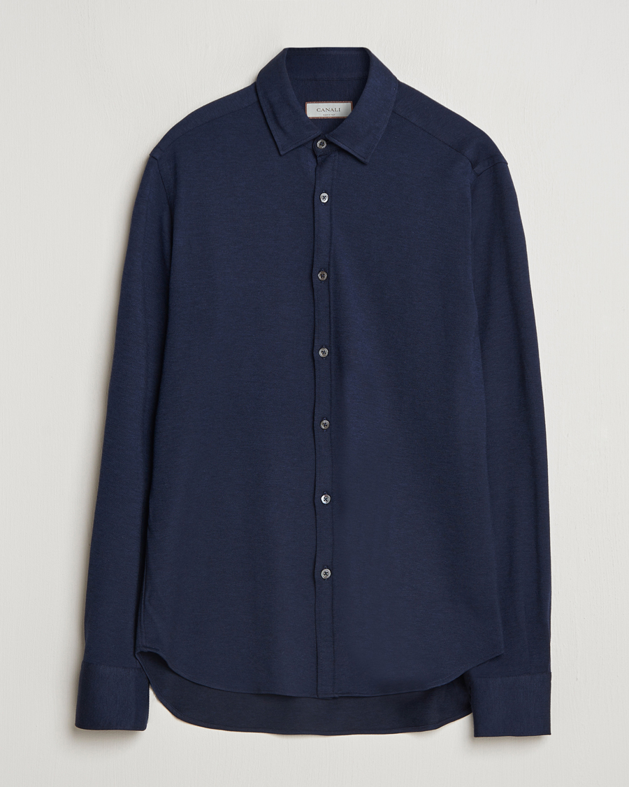 Heren | Overhemden | Canali | Slim Fit Stretch Piquet Shirt Navy