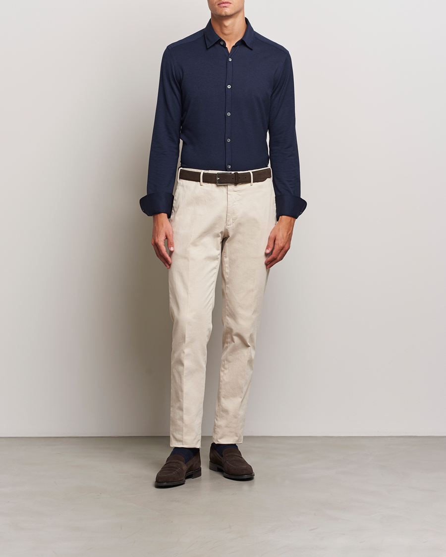 Heren | Overhemden | Canali | Slim Fit Stretch Piquet Shirt Navy