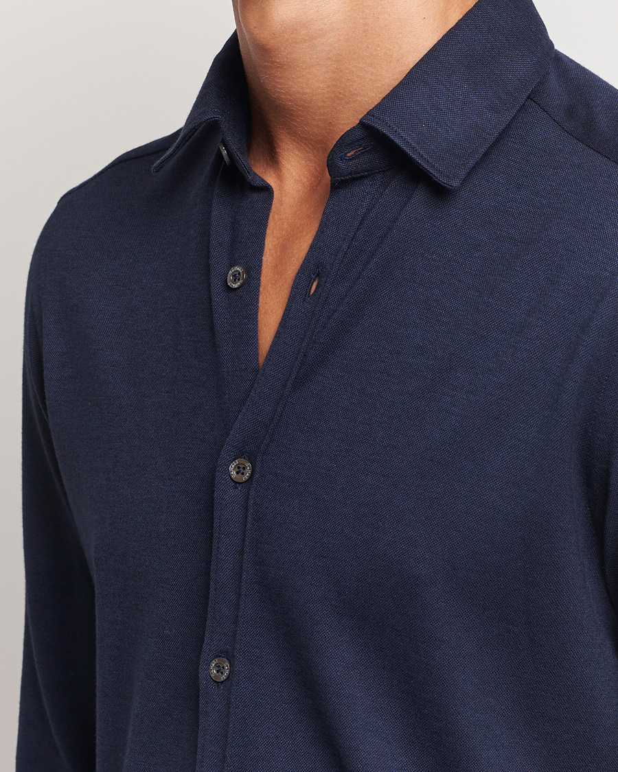 Heren | Overhemden | Canali | Slim Fit Stretch Piquet Shirt Navy