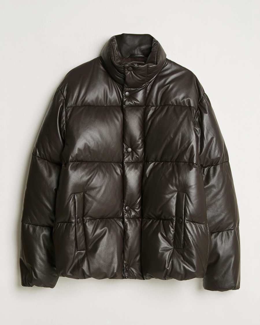 Heren | Jassen | GANT 240 Mulberry Street | Leather Down Puffer Jacket Deep Brown