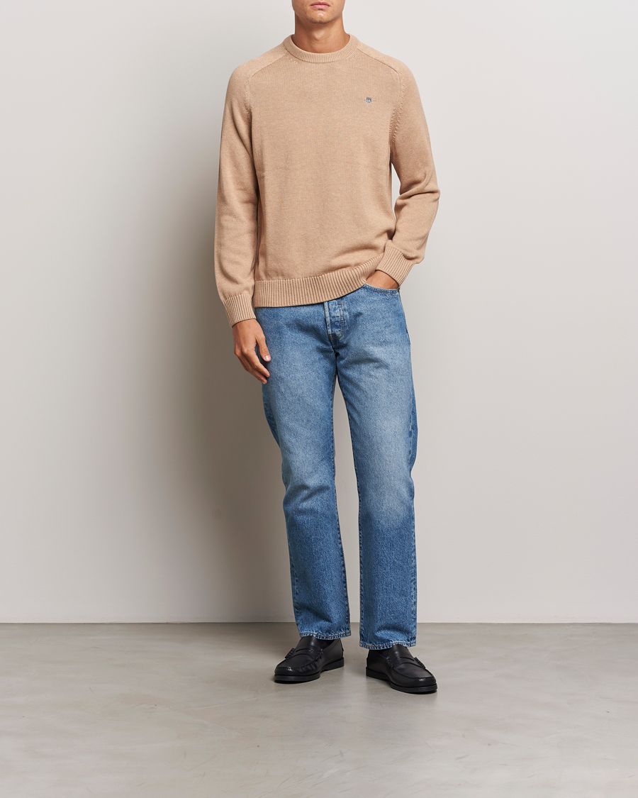 Heren | Truien | GANT | Casual Cotton Saddle C-neck Khaki Melange