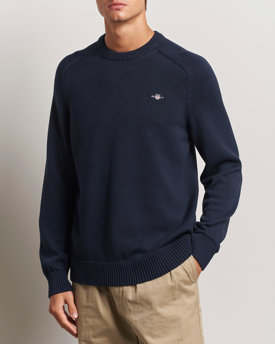Heren | Truien | GANT | Casual Cotton Saddle C-neck Evening Blue