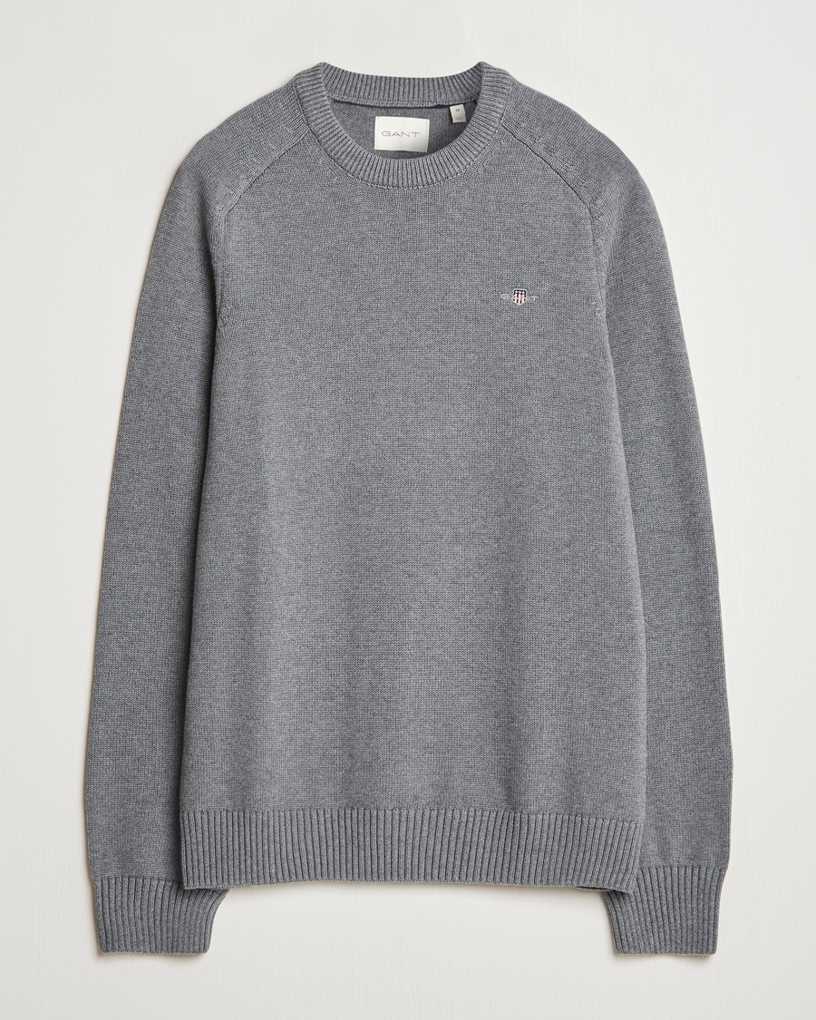 Heren | Truien | GANT | Casual Cotton Saddle C-neck Dark Grey Melange