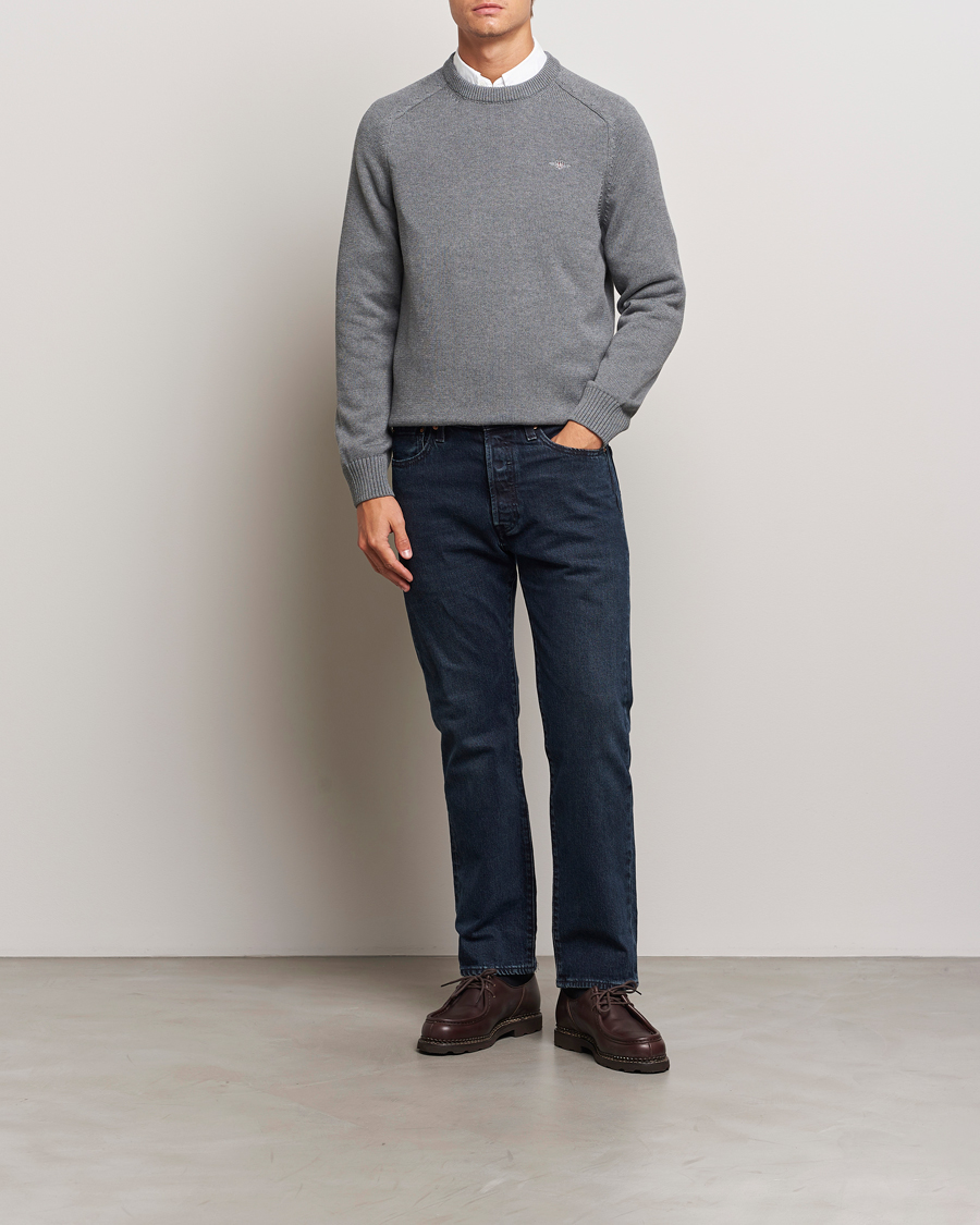 Heren | Truien | GANT | Casual Cotton Saddle C-neck Dark Grey Melange