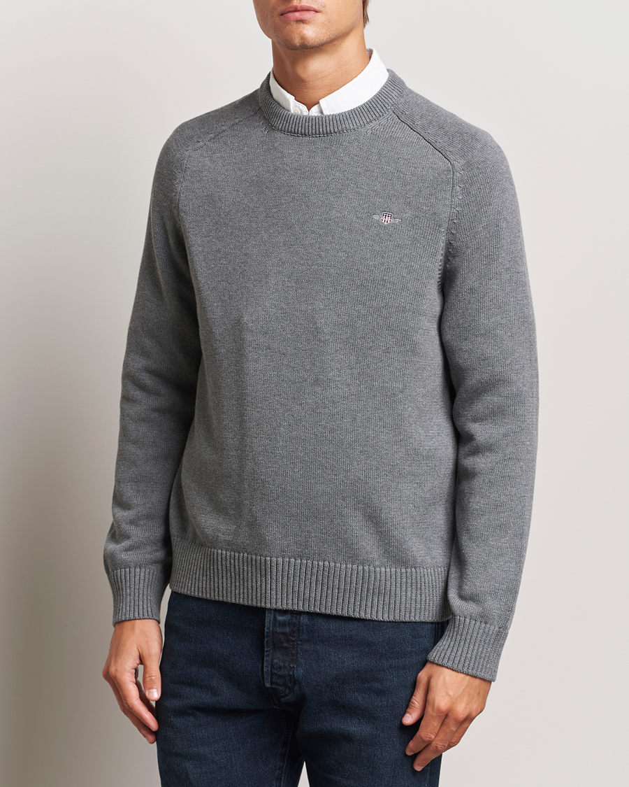Heren | Truien | GANT | Casual Cotton Saddle C-neck Dark Grey Melange