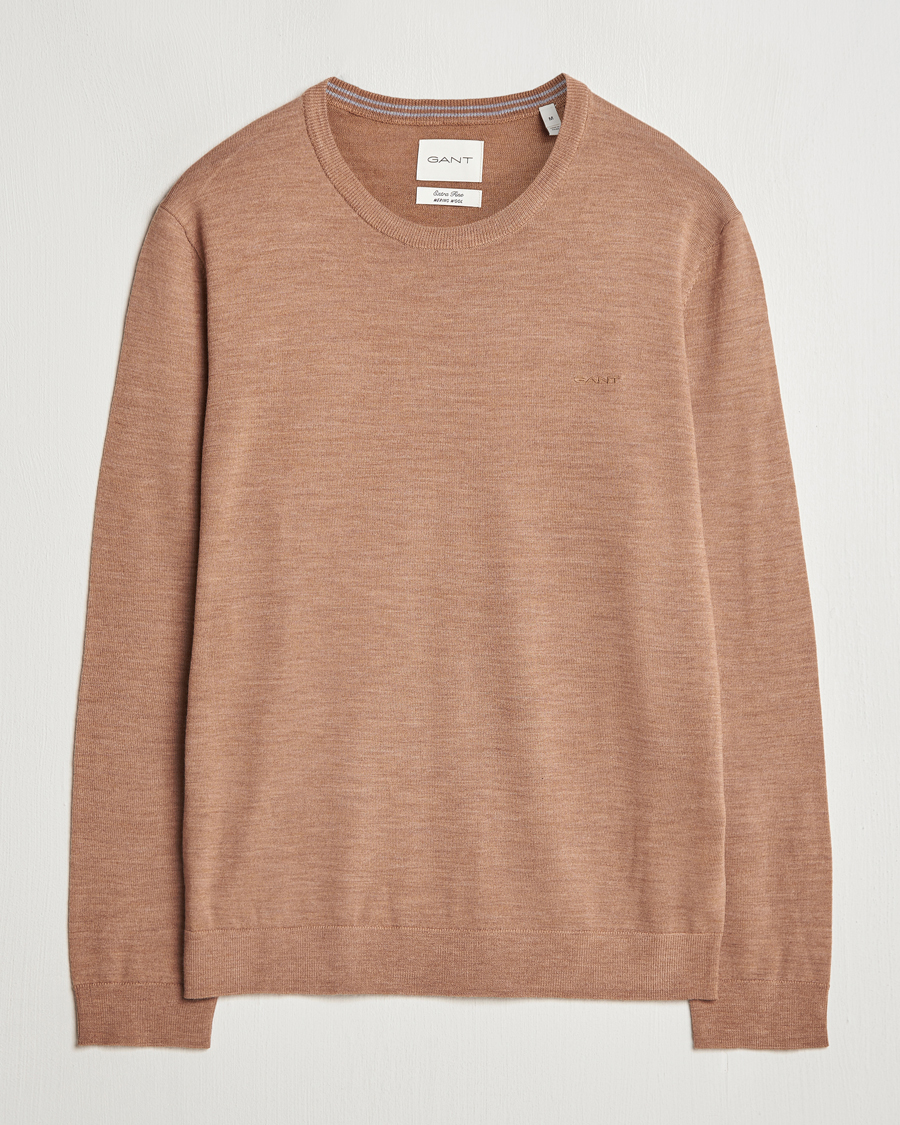 Heren | Truien | GANT | Extrafine Merino Wool C-Neck Dk Sand Melange