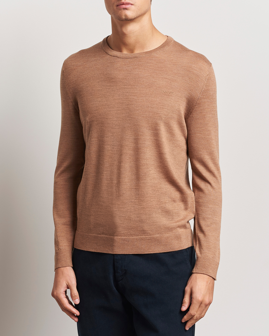 Heren | Truien | GANT | Extrafine Merino Wool C-Neck Dk Sand Melange