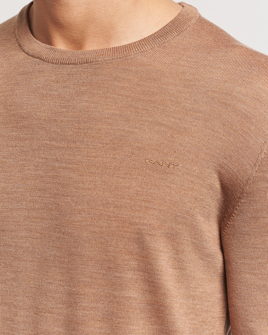 Heren | Truien | GANT | Extrafine Merino Wool C-Neck Dk Sand Melange