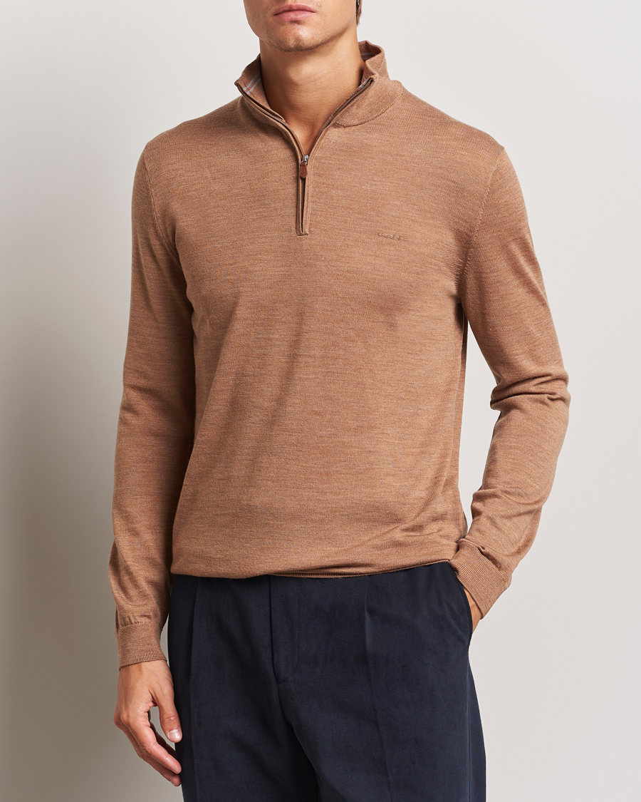 Heren | Truien | GANT | Extrafine Merino Wool Half Zip Dk Sand Melange