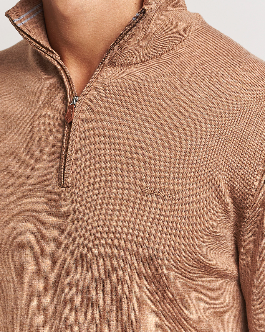 Heren | Truien | GANT | Extrafine Merino Wool Half Zip Dk Sand Melange