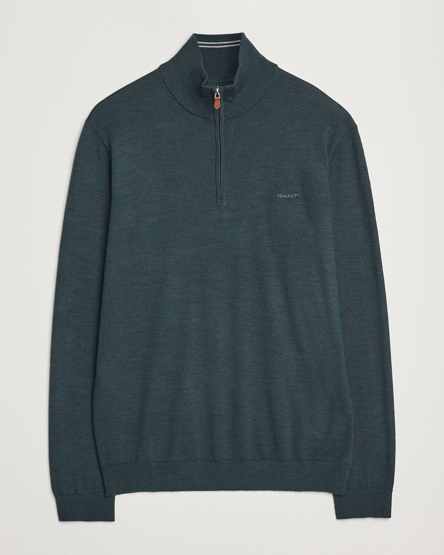 Heren | Truien | GANT | Extrafine Merino Wool Half Zip Tartan Green