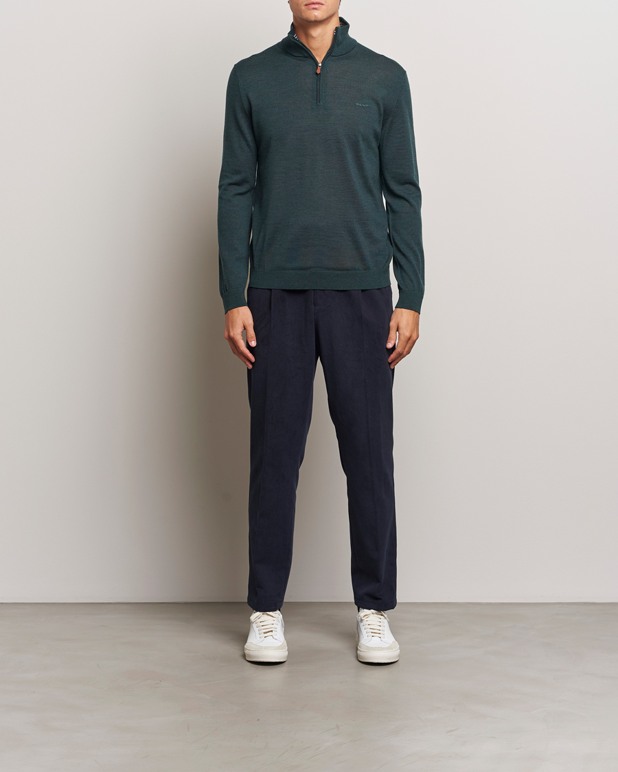 Heren | Truien | GANT | Extrafine Merino Wool Half Zip Tartan Green